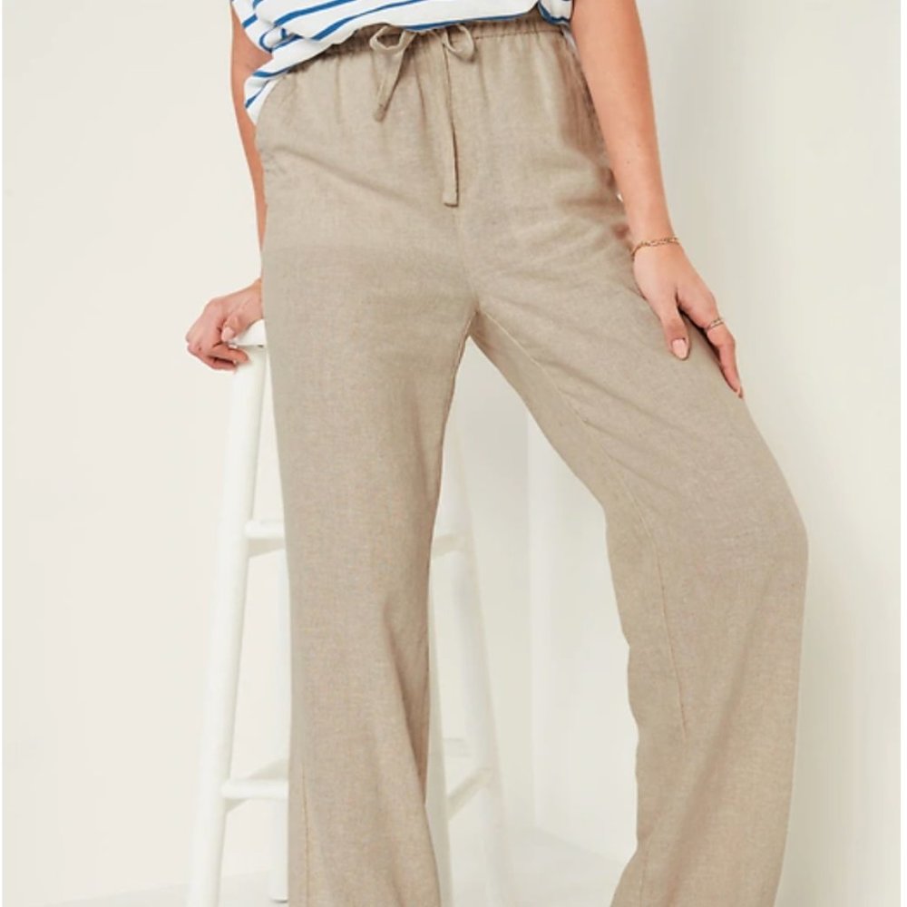 Old Navy High-waisted linen-blend wide-leg pants with drawstring
